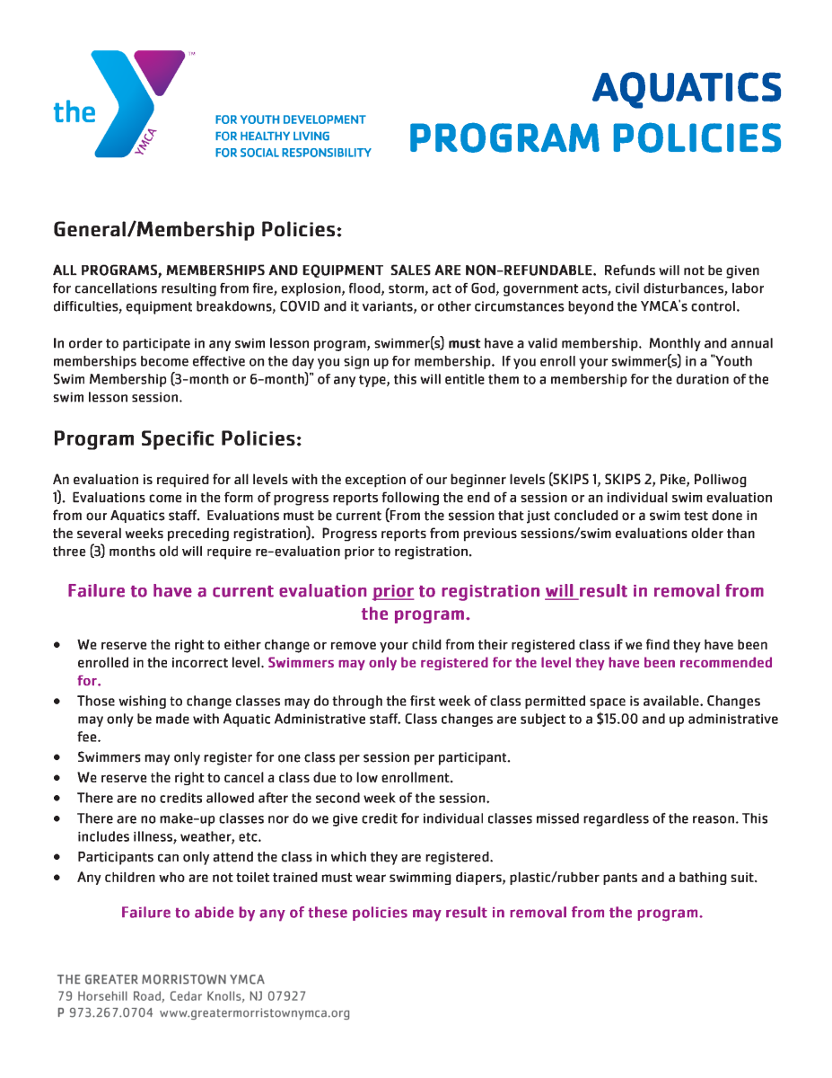 General Swim Lesson Information The Greater Morristown YMCA